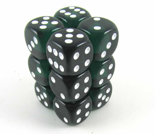 KOP08598 Green Transparent Deluxe Dice White Pips D6 16mm Pack of 12 Main Image
