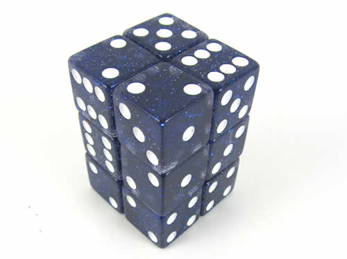 KOP08614 Blue Glitter Dice with White Pips D6 16mm (5/8in) Pack of 12 Main Image