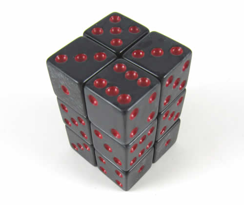 KOP08620 Charcoal Marblized Dice Red Pips D6 16mm (5/8in) Pack of 12 Main Image