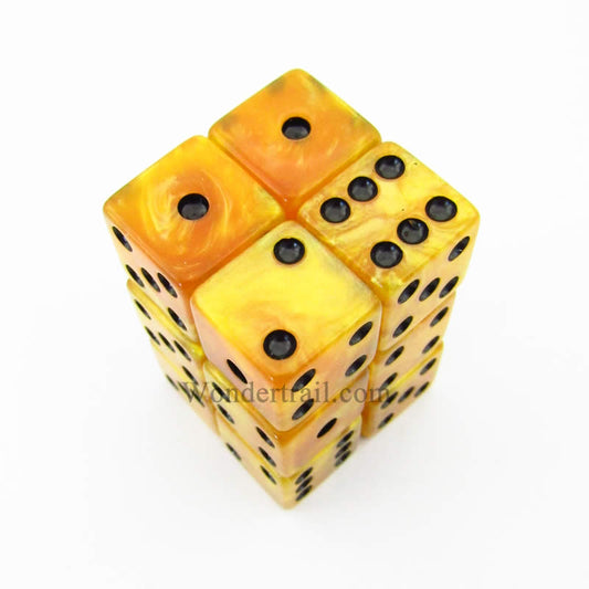 KOP08621 Gold Marblized Dice with Black Pips D6 16mm (5/8in) Pack of 12 Main Image