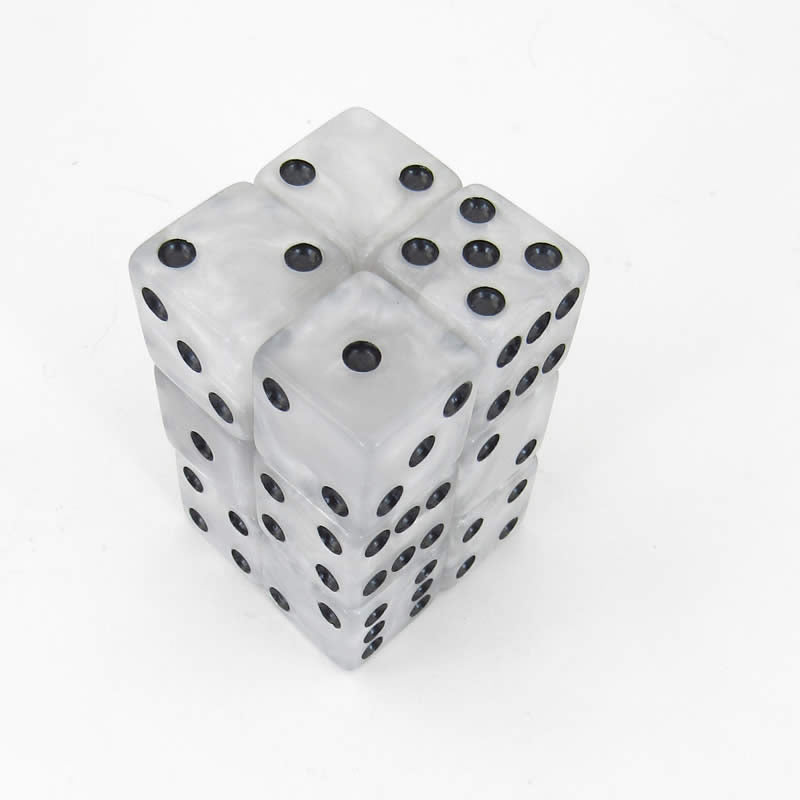 KOP08622 Pearl Marblized Dice with Black Pips D6 16mm (5/8in) Pack of 12 Main Image