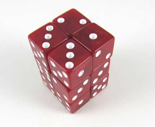 KOP08623 Red Marblized Dice with White Pips D6 16mm (5/8in) Pack of 12 Main Image