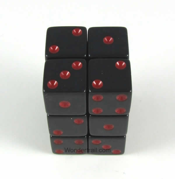KOP08624 Black Opaque Dice with Red Pips D6 16mm (5/8in) Pack of 12 Main Image