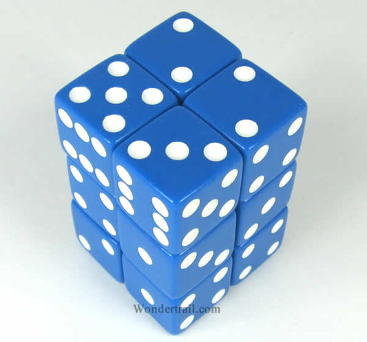 KOP08626 Blue Opaque Dice with White Pips D6 16mm (5/8in) Pack of 12 Main Image