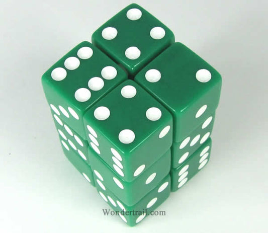 KOP08627 Green Opaque Dice with White Pips D6 16mm (5/8in) Pack of 12 Main Image