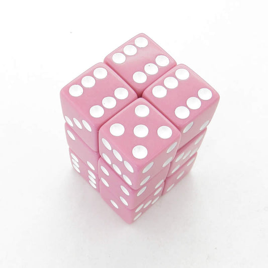 KOP08629 Pink Opaque Dice with White Pips D6 16mm (5/8in) Pack of 12 Main Image