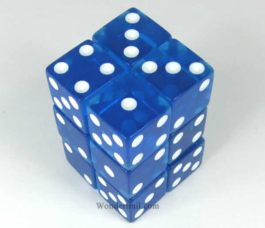 KOP08636 Blue Transparent Dice White Pips D6 16mm (5/8in) Pack of 12 Main Image
