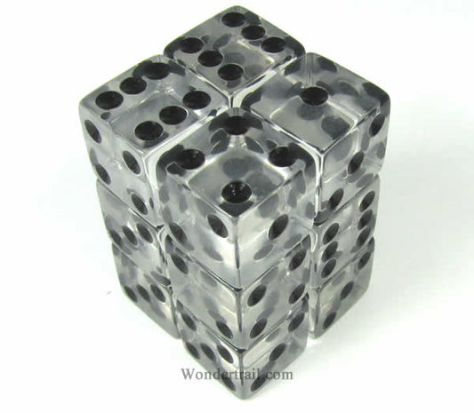 KOP08637 Clear Transparent Dice Black Pips D6 16mm (5/8in) Pack of 12 Main Image