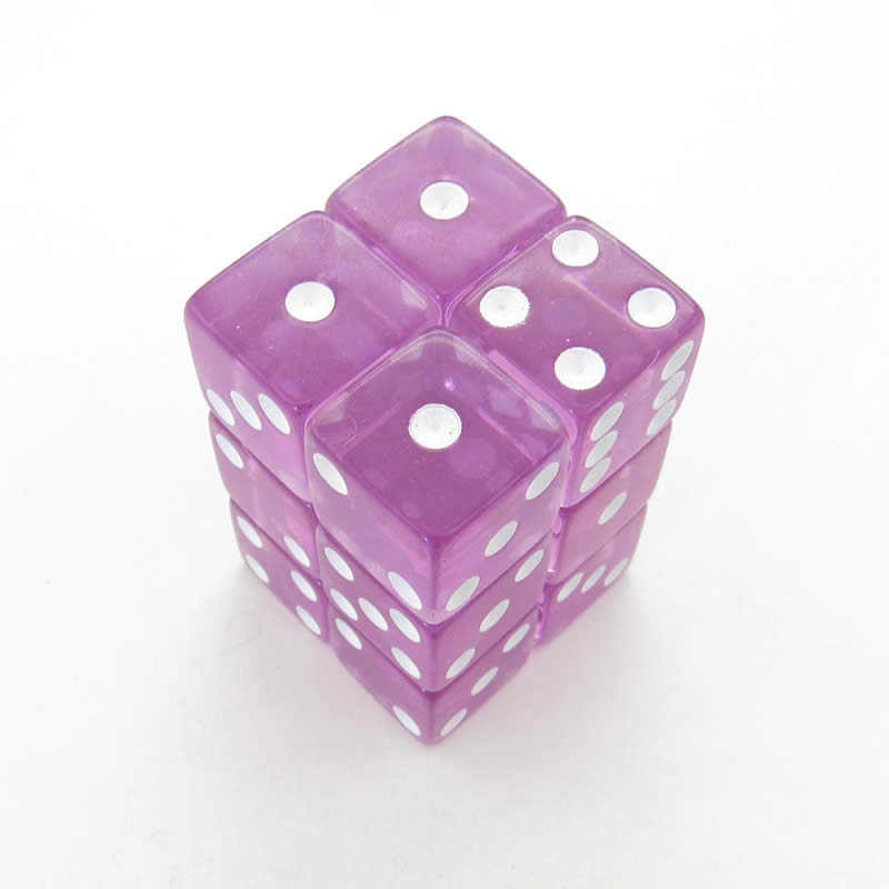 KOP08639 Orchid Transparent Dice White Pips D6 16mm (5/8in) Pack of 12 Main Image