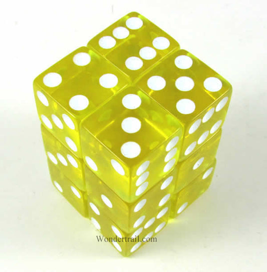KOP08642 Yellow Transparent Dice White Pips D6 16mm (5/8in) Pack of 12 Main Image