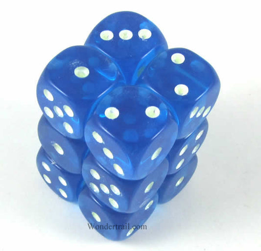 KOP08645 Blue Transparent Dice Glow in the Dark Pips D6 16mm Pack of 12 Main Image