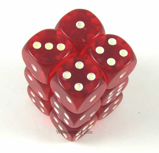 KOP08648 Red Transparent Dice Glow in the Dark Pips D6 16mm Pack of 12 Main Image