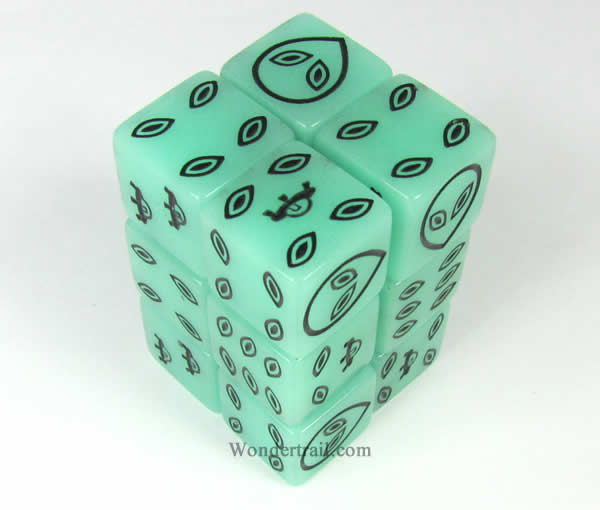 KOP08680 Green Alien Glow in Dark Dice Black Aliens D6 16mm Pack of 12 Main Image