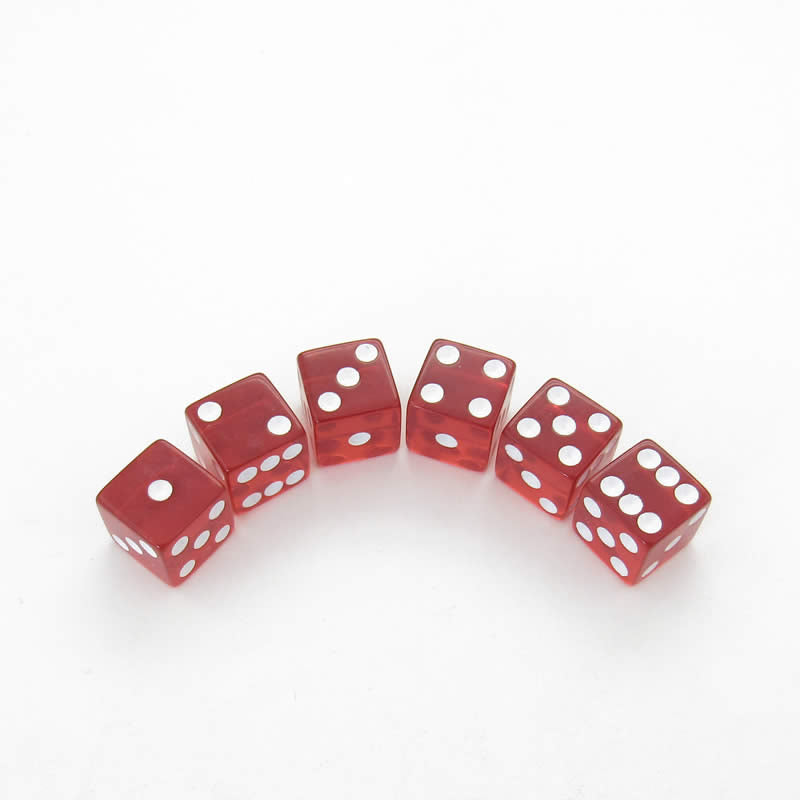 KOP08971 Red Translucent Dice with White Pips D6 16mm (5/8in) Pack of 6 Main Image
