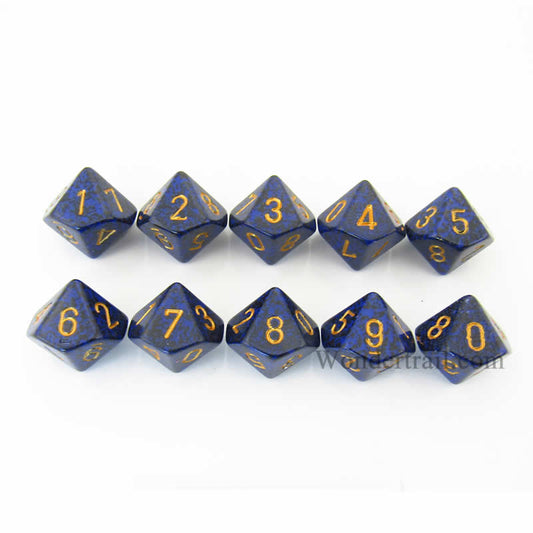 KOP09578 Golden Cobalt Elemental Dice Gold Numbers D10 16mm Pack of 10 Main Image