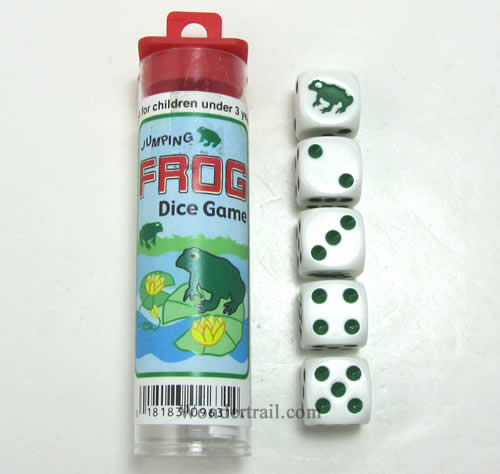 KOP09631 Frog Dice Game White Opaque with Green D6 16mm (5/8in) Main Image