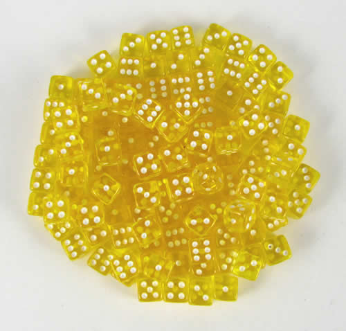 KOP09703 Yellow Transparent Dice with White Pips D6 5mm (13/64in) Bulk Pack of 250 Koplow Games Main Image