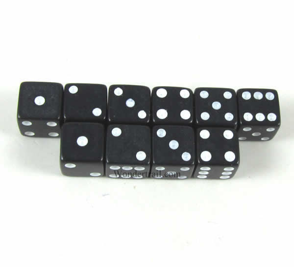 KOP09871 Black Opaque Dice with White Pips D6 8mm (5/16in) Pack of 10 Main Image