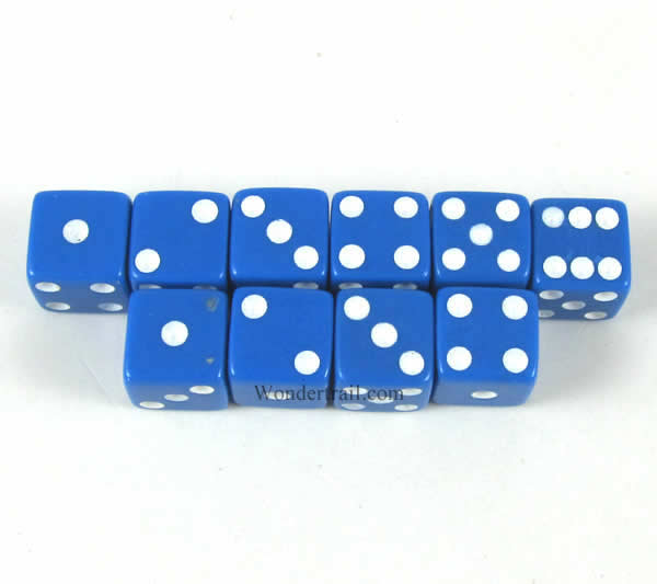 KOP09872 Blue Opaque Dice with White Pips D6 8mm (5/16in) Pack of 10 Main Image