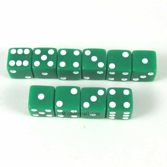 KOP09873 Green Opaque Dice with White Pips D6 8mm (5/16in) Pack of 10 Main Image