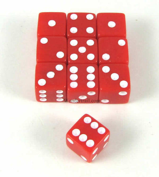 KOP09874 Red Opaque Dice with White Pips D6 8mm (5/16in) Pack of 10 Main Image