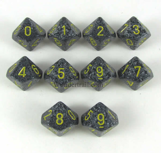 KOP09905 Urban Elemental Dice with Yellow Numbers D10 16mm (5/8in) Pack of 10 Koplow Games Main Image