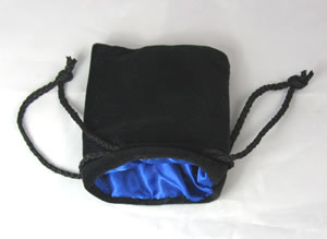 KOP09912 Black Velvet with Blue Lining Small Dice Bag Koplow Games Main Image