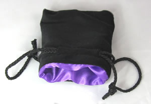 KOP09914 Black Velvet with Purple Lining Small Dice Bag Koplow Games Main Image