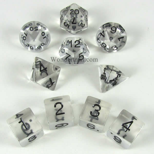 KOP09949 Clear Transparent Dice Black Numbers 16mm (5/8in) Set of 10 Main Image
