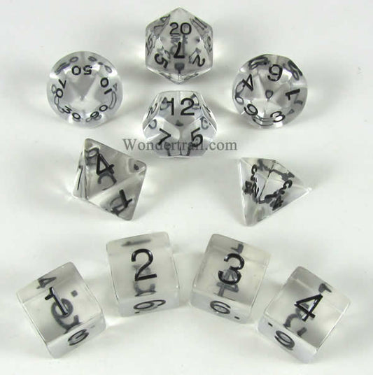 KOP09949 Clear Transparent Dice Black Numbers 16mm (5/8in) Set of 10 Main Image