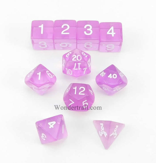 KOP09951 Orchid Transparent Dice White Numbers 16mm (5/8in) Set of 10 Main Image
