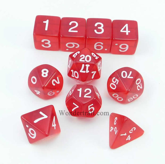KOP09953 Red Transparent Dice with White Numbers 16mm (5/8in) Set of 10 Main Image