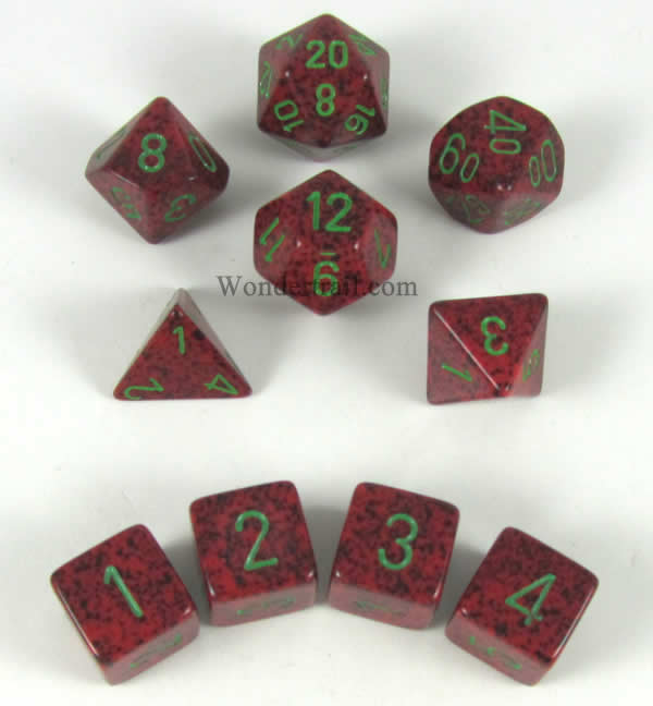 KOP09996 Strawberry Elemental Dice Green Numbers 16mm (5/8in) Set of 10 Main Image