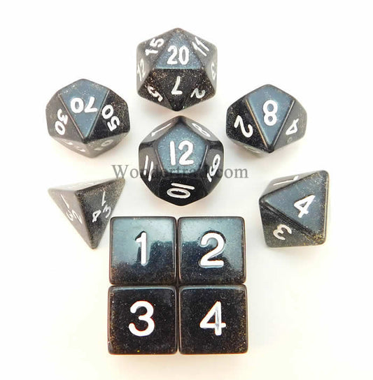 KOP10024 Black Glitter Dice with White Numbers 16mm (5/8in) Set of 10 Main Image
