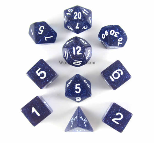 KOP10025 Blue Glitter Dice with White Numbers 16mm (5/8in) Set of 10 Main Image