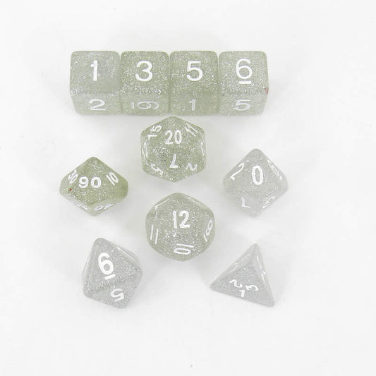 KOP10026 Clear Glitter Dice with White Numbers 16mm (5/8in) Set of 10 Main Image
