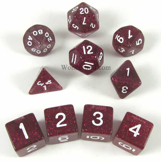 KOP10028 Purple Glitter Dice with White Numbers 16mm (5/8in) Set of 10 Main Image
