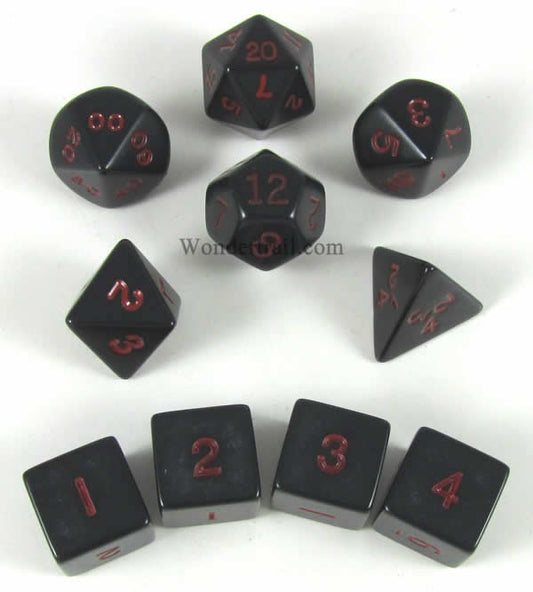 KOP10052 Black Opaque Dice with Red Numbers 16mm (5/8in) Set of 10 Main Image