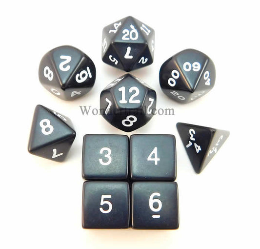 KOP10053 Black Opaque Dice with White Numbers 16mm (5/8in) Set of 10 Main Image
