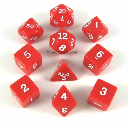 KOP10056 Red Opaque Dice with White Numbers 16mm (5/8in) Set of 10 Main Image