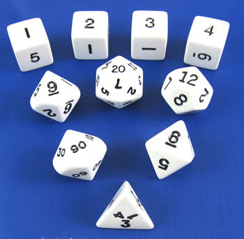 KOP10057 White Opaque Dice with Black Numbers 16mm (5/8in) Set of 10 Main Image