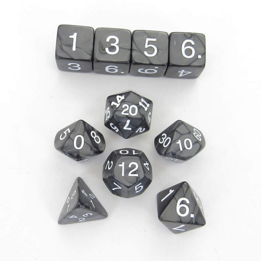 KOP10073 Charcoal Pearlized Dice White Numbers 16mm (5/8in) Set of 10 Main Image