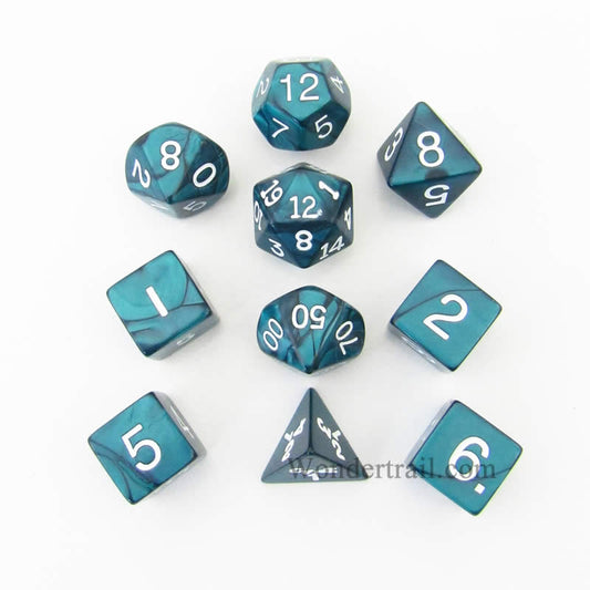 KOP10074 Emerald Pearlized Dice White Numbers 16mm (5/8in) Set of 10 Main Image