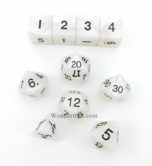 KOP10075 Gray Pearlized Dice with Black Numbers 16mm (5/8in) Set of 10 Main Image