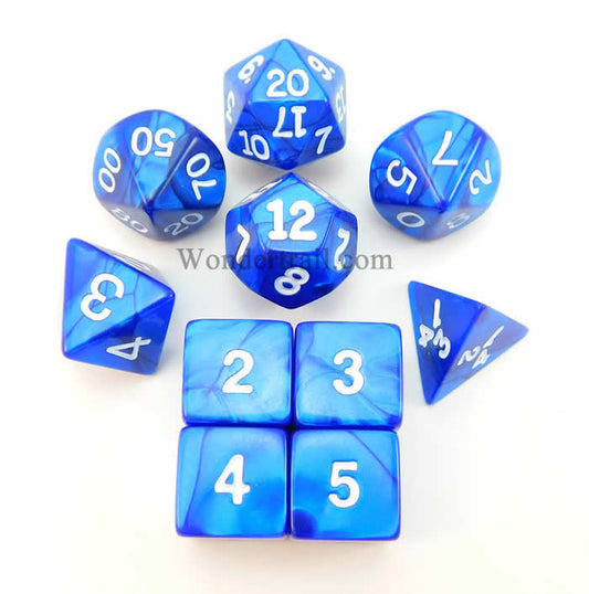 KOP10076 Navy Pearlized Dice with White Numbers 16mm (5/8in) Set of 10 Main Image
