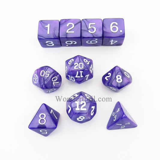 KOP10077 Purple Pearlized Dice with White Numbers 16mm (5/8in) Set of 10 Main Image