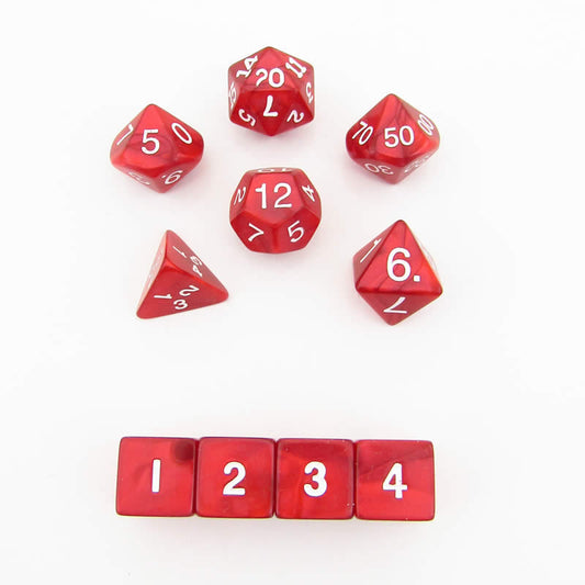 KOP10078 Red Pearlized Dice with White Numbers 16mm (5/8in) Set of 10 Main Image