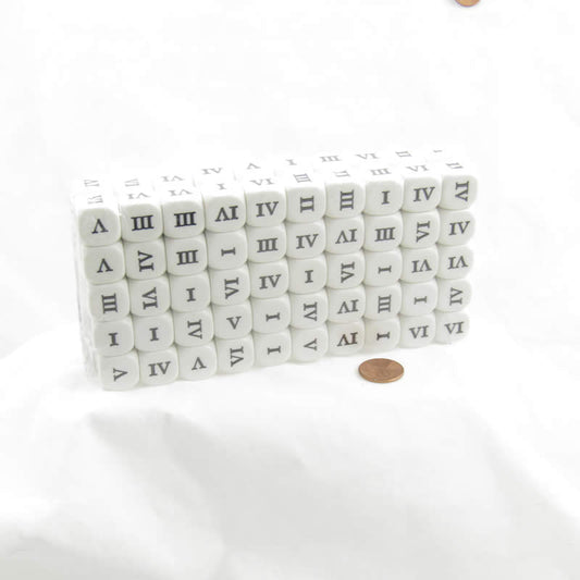 KOP10352 White Dice with Black Roman Numerals 1-6 16mm - 5/8 inch Pack of 100 Main Image