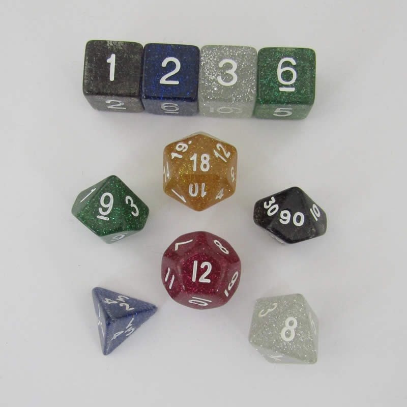 KOP10712 Assorted Glitter Dice with White Numbers 16mm (5/8in) Set of 10 Main Image