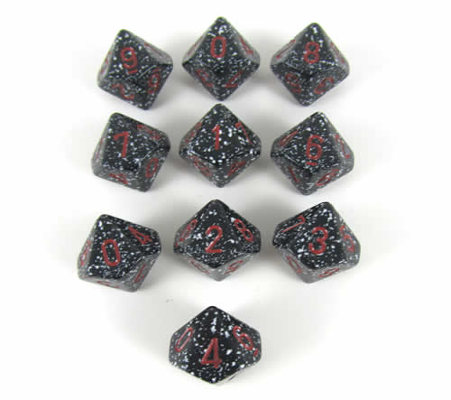 KOP10743 Space Elemental Dice Red Numbers D10 16mm Pack of 10 Main Image